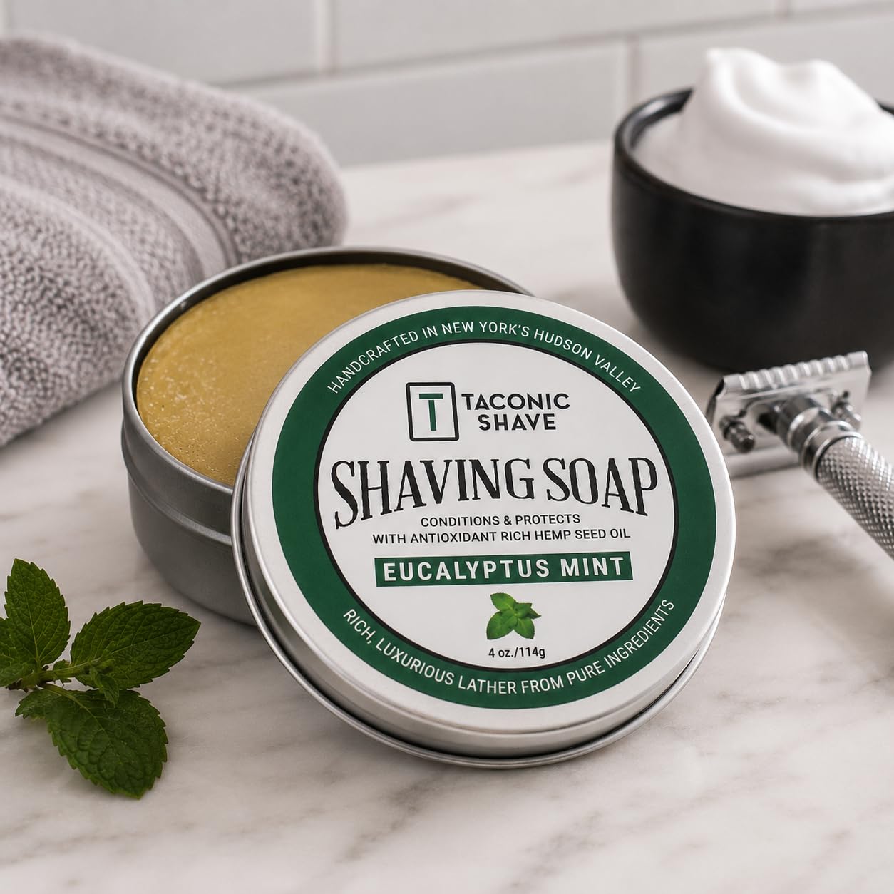 Taconic Lavender Natural Shaving Soap Puck, Rich Lather | Calming lavender aroma pairs with moisturizing natural oils to build rich protective lather for a comfortable wet shave.