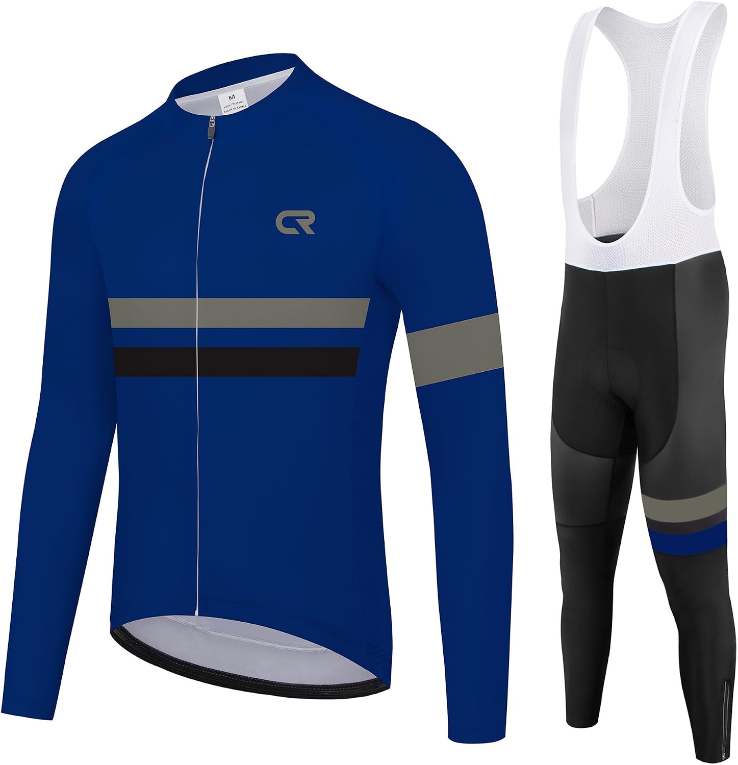 Coconut Ropamo CR Men's Cycling Clothing Set Long Sleeve Cycling Jersey Zipper Pocket Bike Outfit Cycling Bib Pants 3D Padded