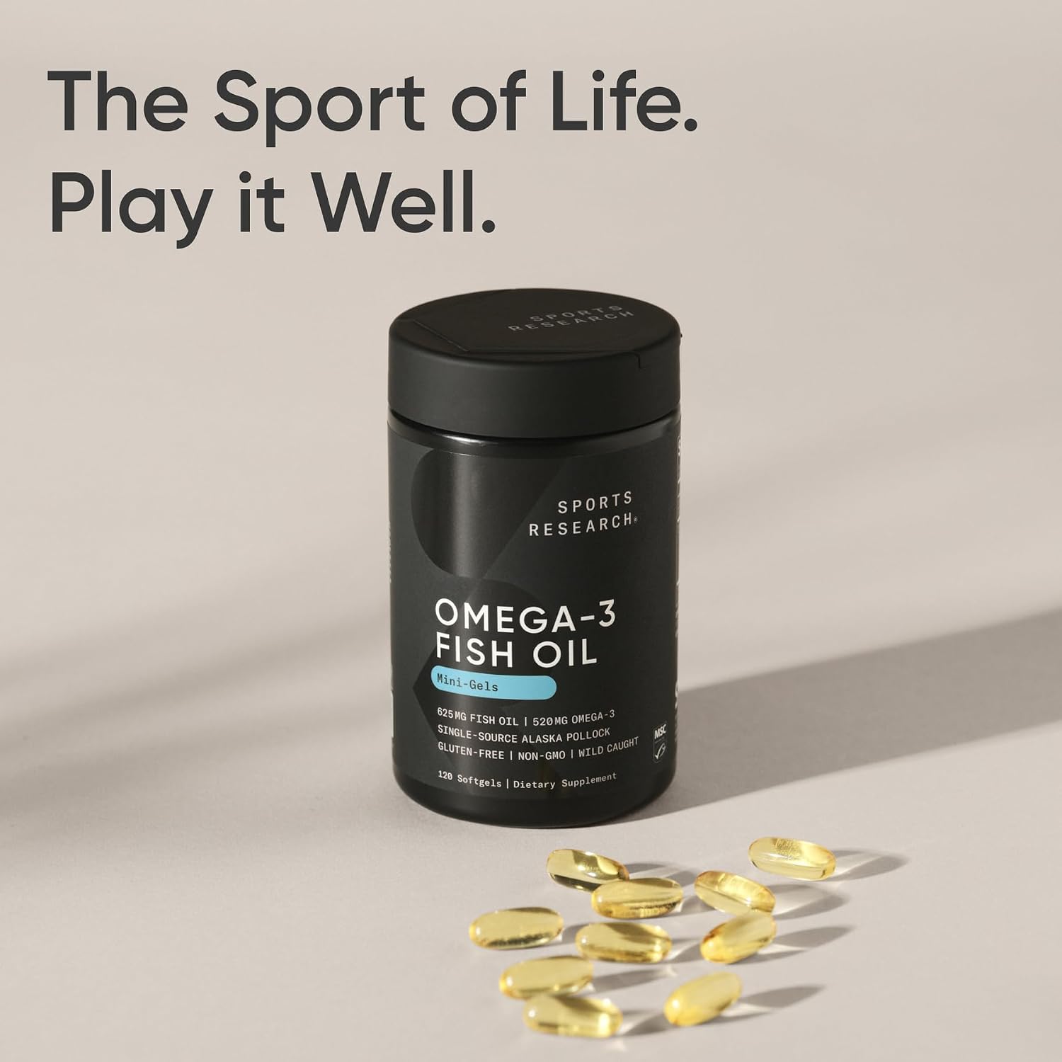 Sports Research® Omega-3 Fish Oil 1250mg from Wild Alaska Pollock,180 Count | Always Fresh Never Fishy | 690mg EPA 260mg DHA per Softgel · Heart & Brain Health* · MSC Certified Sustainable - 180 Servings