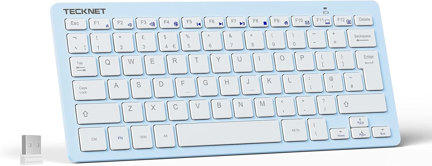 TECKNET 2.4G Wireless Keyboard - Mini Compact Keyboard with Media Hotkeys, 12-Month Battery Life, Compatible with PC, Desktop, Laptop, Smart TV - Black