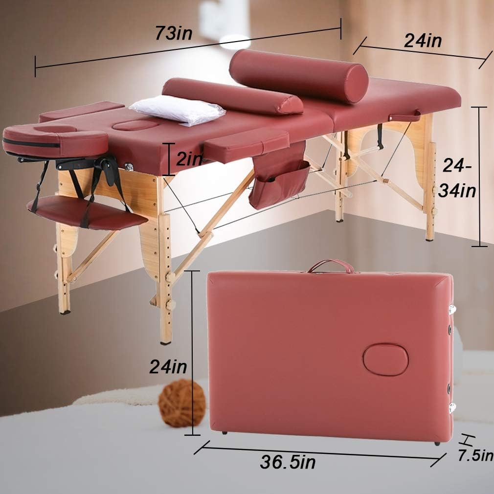 BestMassage Massage Bed Portable Massage Table 28 inch Wide Lash Bed Height Adjustable 2 Folding Spa Table with Towel Hanger Oil Pouch Half Bolster Round Bolster Non-Woven Bag