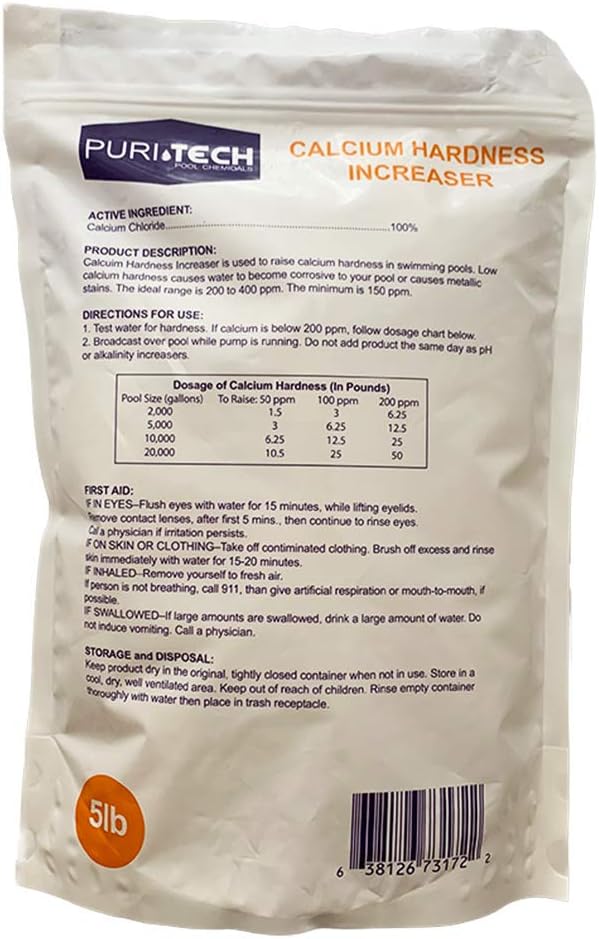 Puri Tech Pool Chemicals Calcium Hardness Increaser Plus – Increases Calcium Hardness Levels & Helps Prevent Corrosion and Staining - 94% Calcium Chloride– 25 lb
