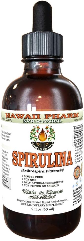 Hawaii Pharm Spirulina Alcohol-Free Liquid Extract, Professional Grade, Small Batch Crafted Spirulina (Arthrospira platensis) Dried Algae Glycerite Natural Herbal Supplement, 2 fl.oz