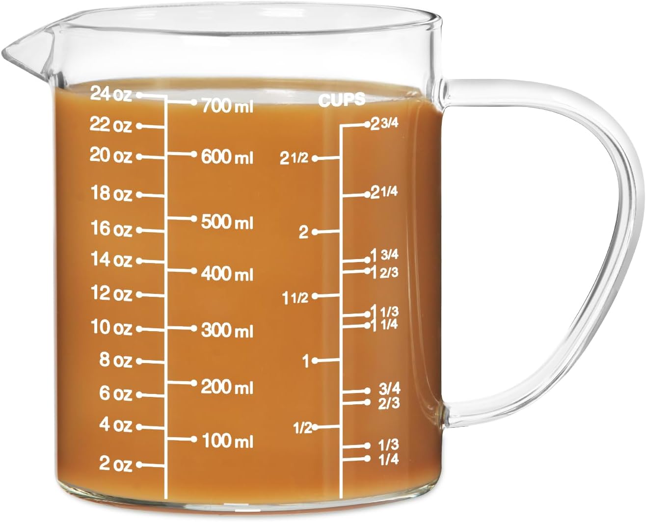 2 Cup Glass Measuring Cup, [Insulated handle, V-Shaped Spout], High Borosilicate Glass Measuring Cup for Kitchen or Restaurant, Easy To Read, 500 ML (0.5 Liter, 2 Cup)