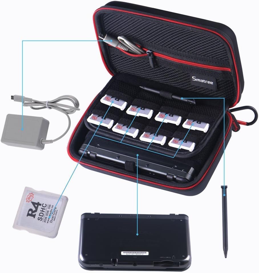 Smatree Carrying Case for Nintendo 3DS XL/2DS XL | Hard Protective Shell Travel Case for Nintendo New 3DS - Super NES Edition-Black/Red