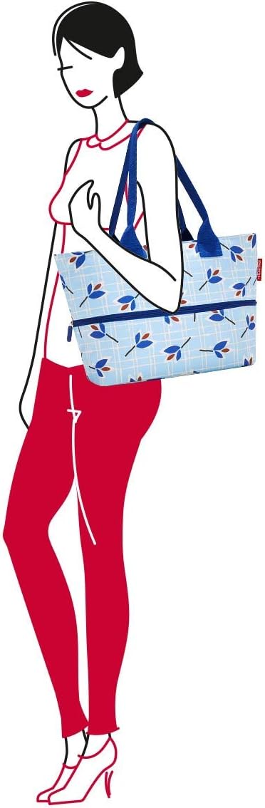 reisenthel Shopper E1, Expandable 2-in-1 Tote, Converts from Handbag to Oversized Carryall, Leaves Blue