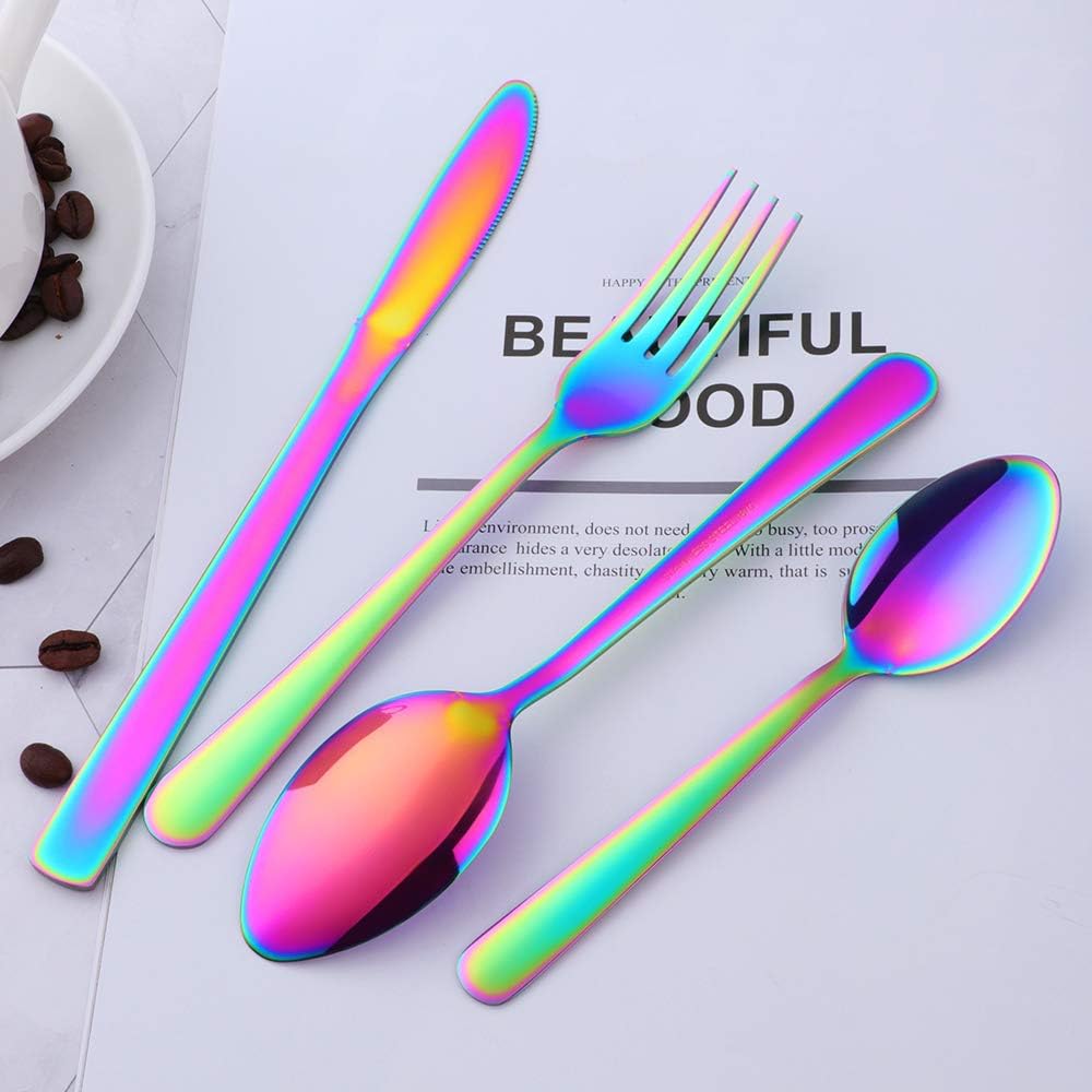 BuyGo Rainbow Silverware Set Flatware Set Stainless Steel Colorful Dinnerware Set 16-Piece Multicolor Cutlery Set, Service for 4