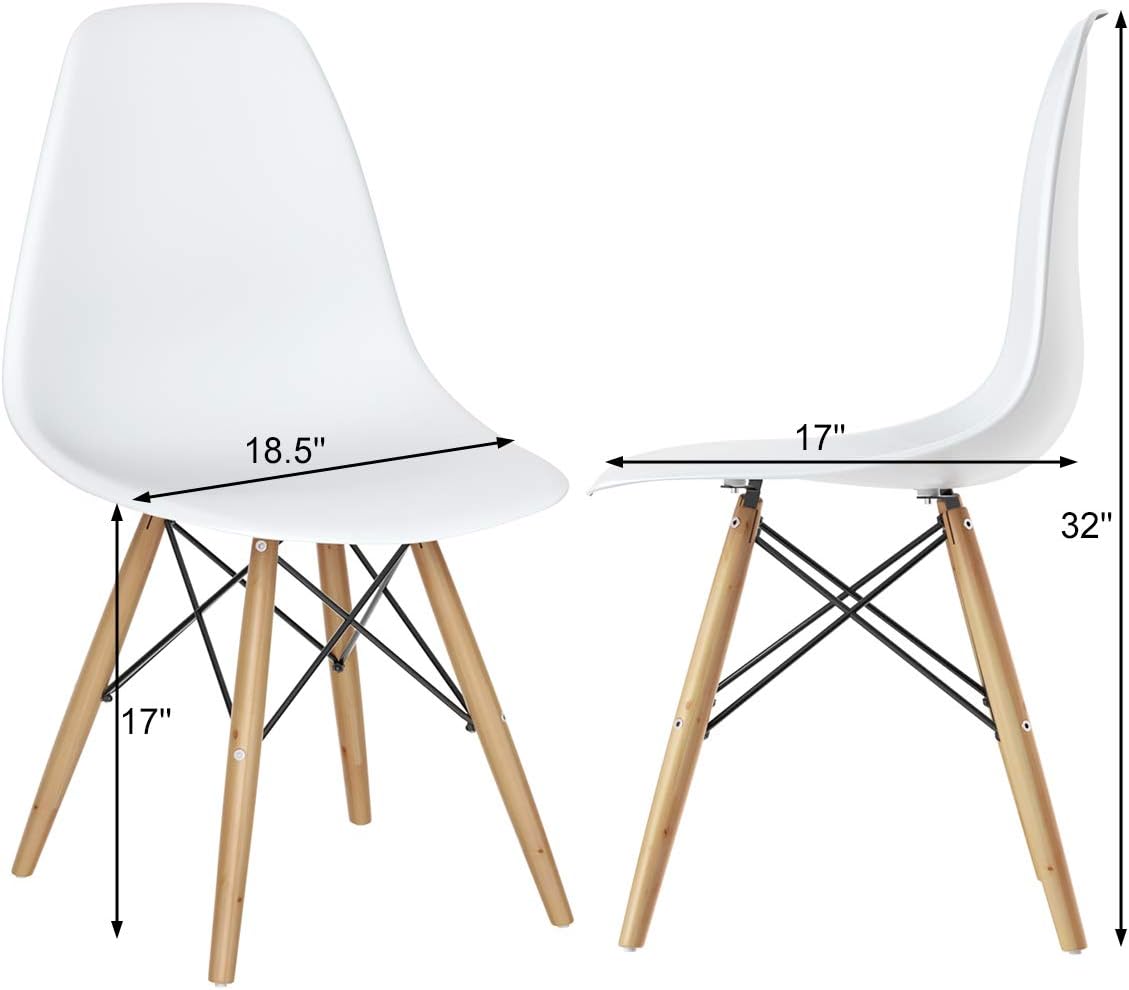GIANTEX Dining Chairs Set of 2 White, Pre Assembled Dining Room Chairs | Mid Century Modern Kitchen Chairs with Wood Legs, Armless Plastic Dining Side Chair for Kitchen, Living Room
