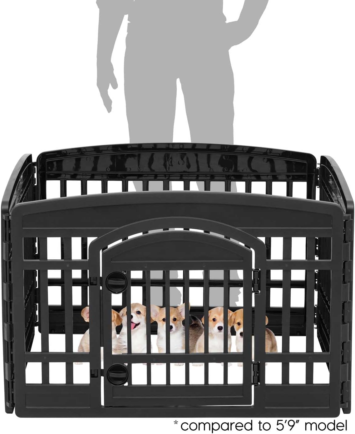 IRIS USA 4-Panel Dog Playpen, Pet Enclosure, Black | Pet Containment, Configurable Layout, Multi-Shape Setup, Custom Pen Configuration, Stable Non-Tip Base, Tool-Free Assembly