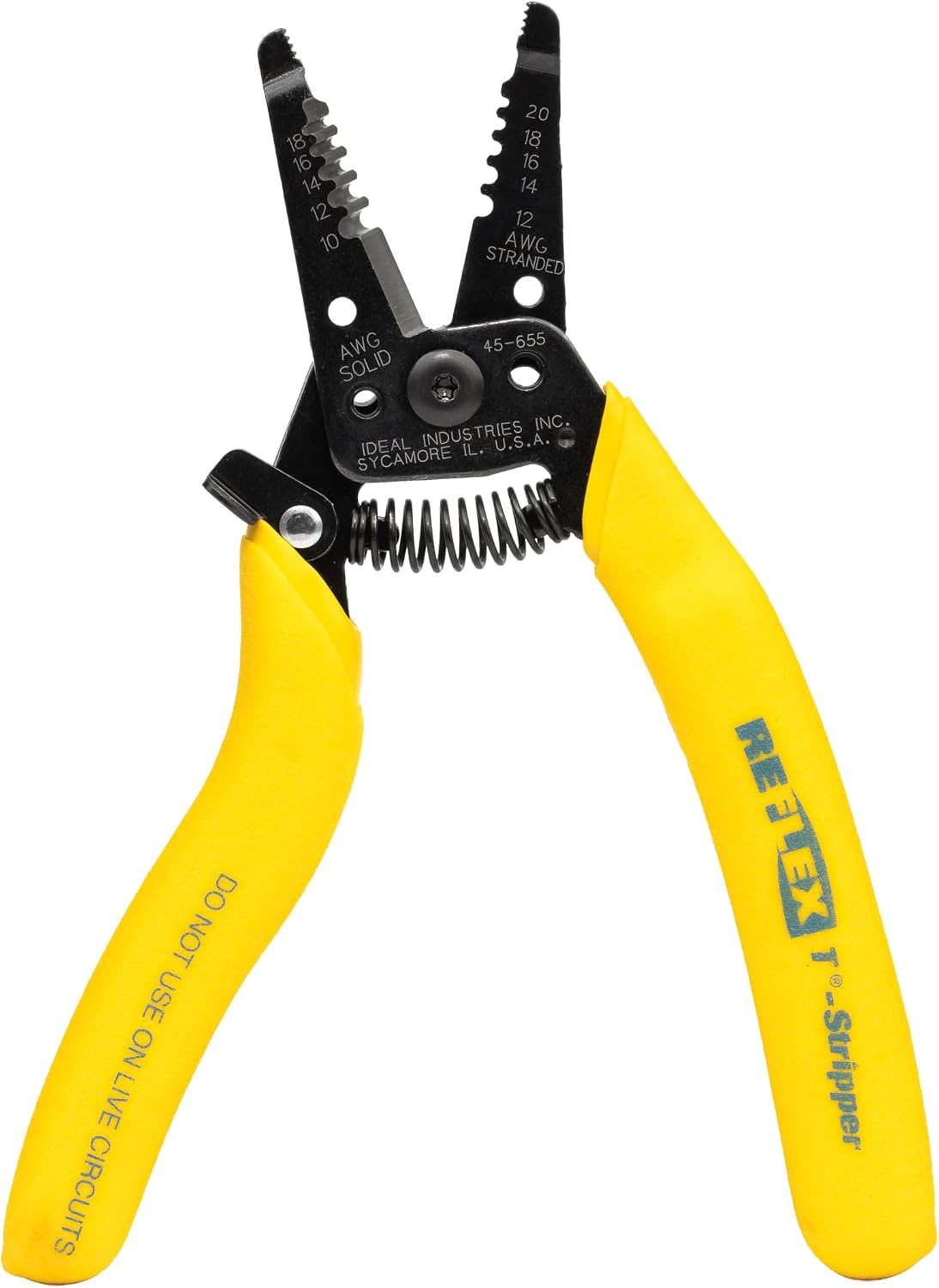 IDEAL Electrical Reflex Super T-Stripper Wire Strippers, 8–16 AWG Solid, 10–18 AWG Stranded, Ergonomic Wire Cutter and Stripping Tool with Textured Sleeves, Locking Handle