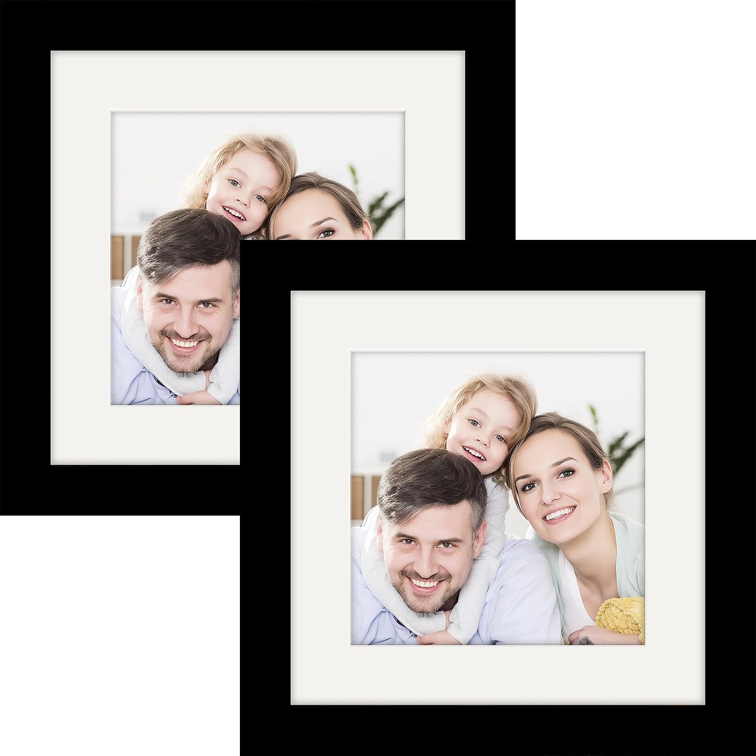 Picture Frames 8x8 2 Pack Made of Solid Wood Black for Wall Mounting and Tabletop Display