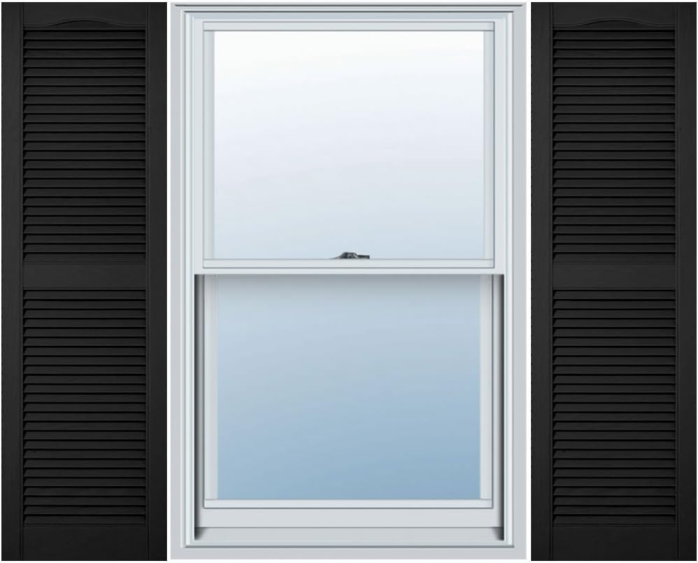 Mid America 00011455002 Standard Size Cathedral Top Center Mullion, Open Louver Vinyl Shutter, w/Installation Shutter-Lok's & Matching Screws (Per Pair), 002, 14 1/2"W x 55"H, Black