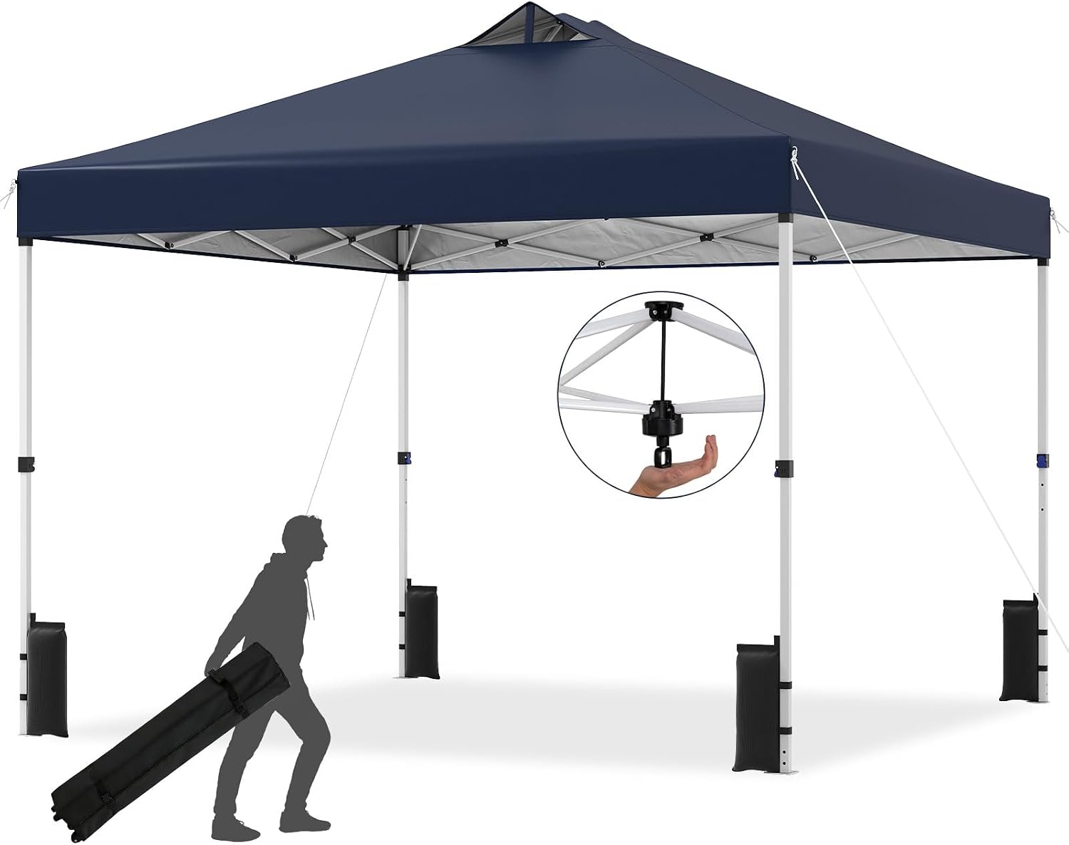 Tangkula 10 x10 Ft Pop Up Canopy with Center Lock, UPF 50+ One-Button Setup Outdoor Canopy Tent with Roller Bag, 4 Sand Bags, Heavy-Duty Steel Frame