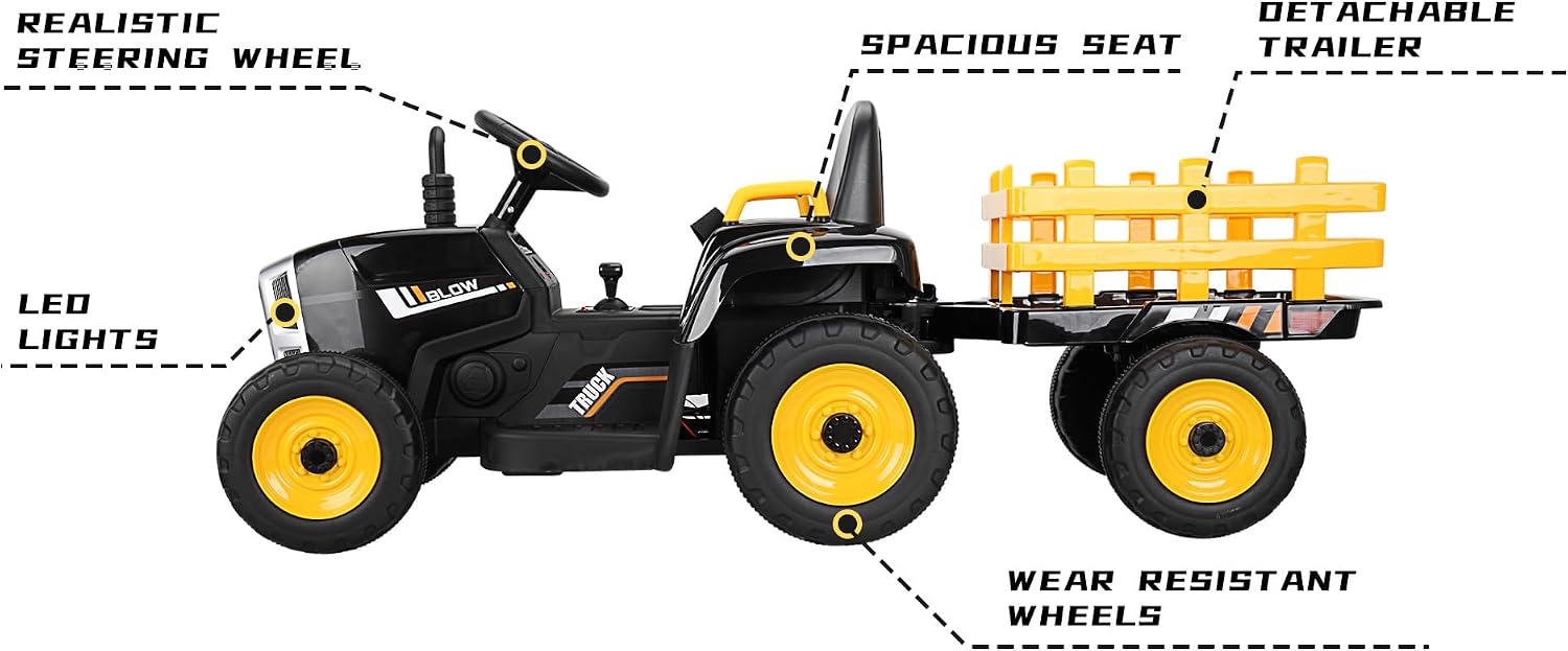 TOBBI Kids Electric Ride On Toy Tractor, Toddlers 12V Battery-Powered Car to Drive
