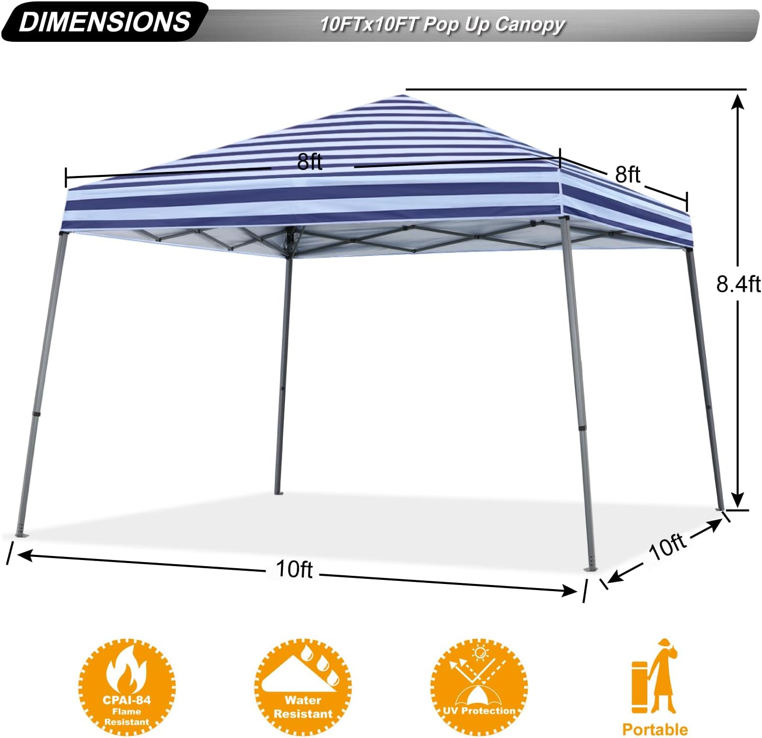 ABCCANOPY 11x11 Pop Up Canopy Tent, Stable Slant Leg Outdoor Shade, Black