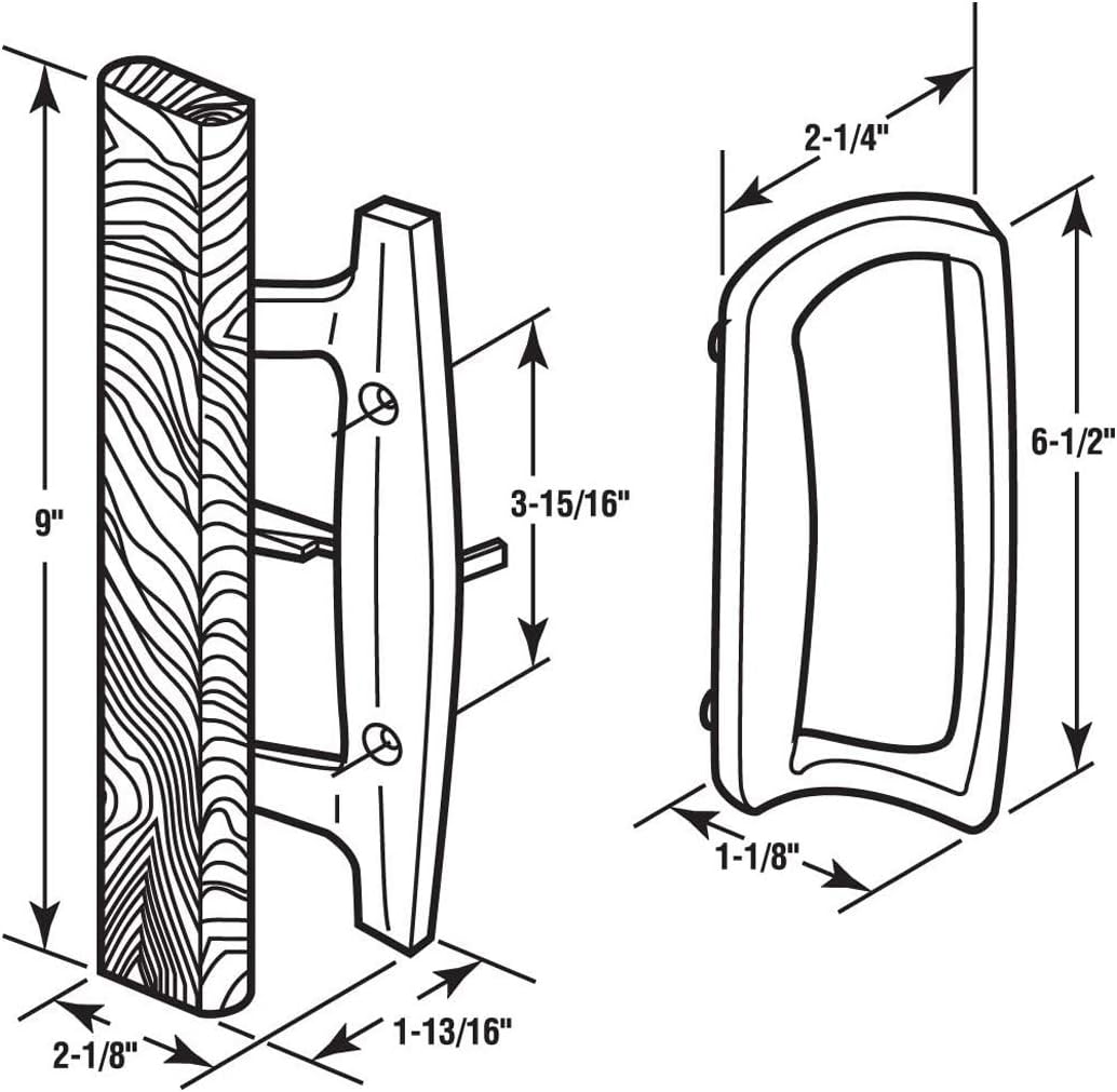 Mortise Style Reversible Sliding Patio Door Handle Set with Oak Wood Interior Handle and Exterior Pull in White Diecast Finish Fits 3-15/16” Screw