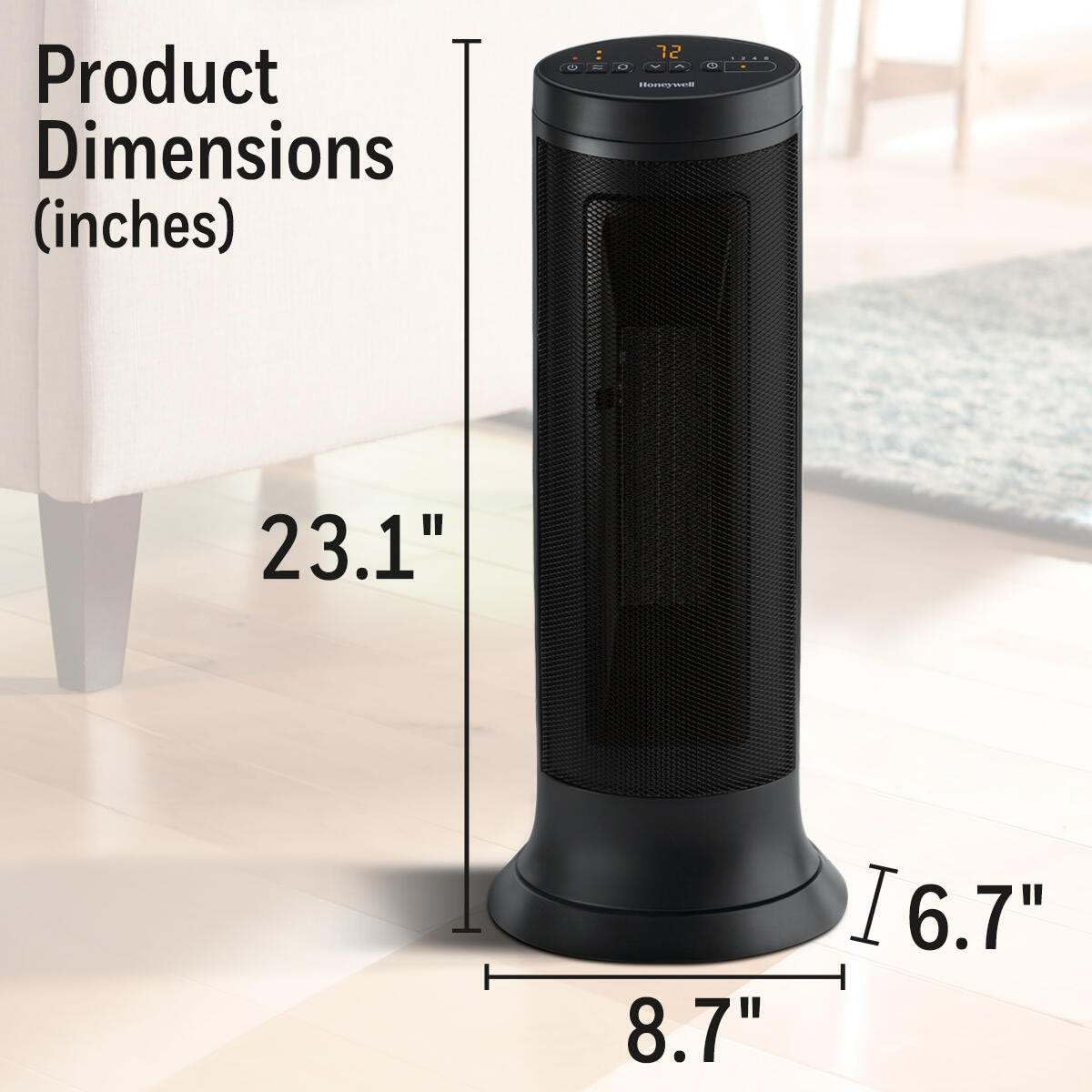 Honeywell Slim Ceramic Tower Heater, Small Room, Black – Easy to Use – Slim Space Heater with Two Heat Settings | Easy to Use – Slim Space Heater with Two Heat Settings