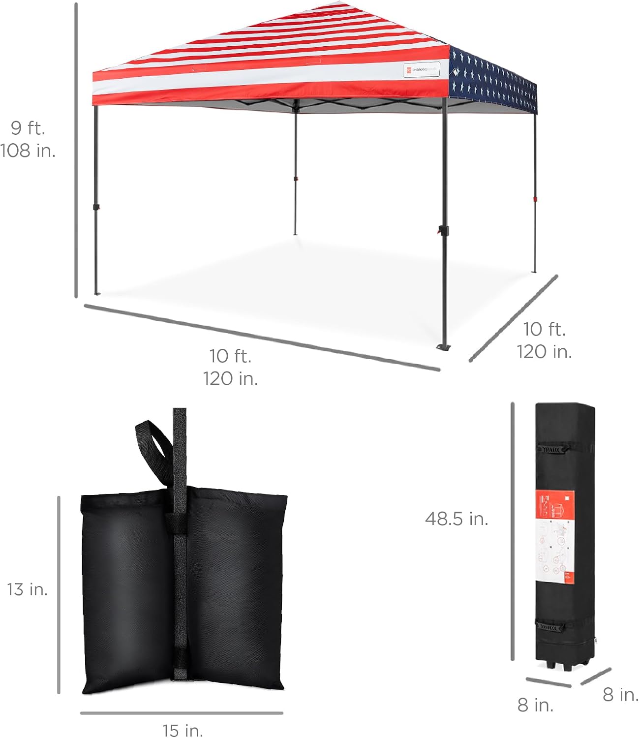 Best Choice Products 10x10ft Pop Up Canopy Tent, Outdoor Shade, 1 Person 1 Minute Set Up, Carry Case, 4 Weight Bags - White