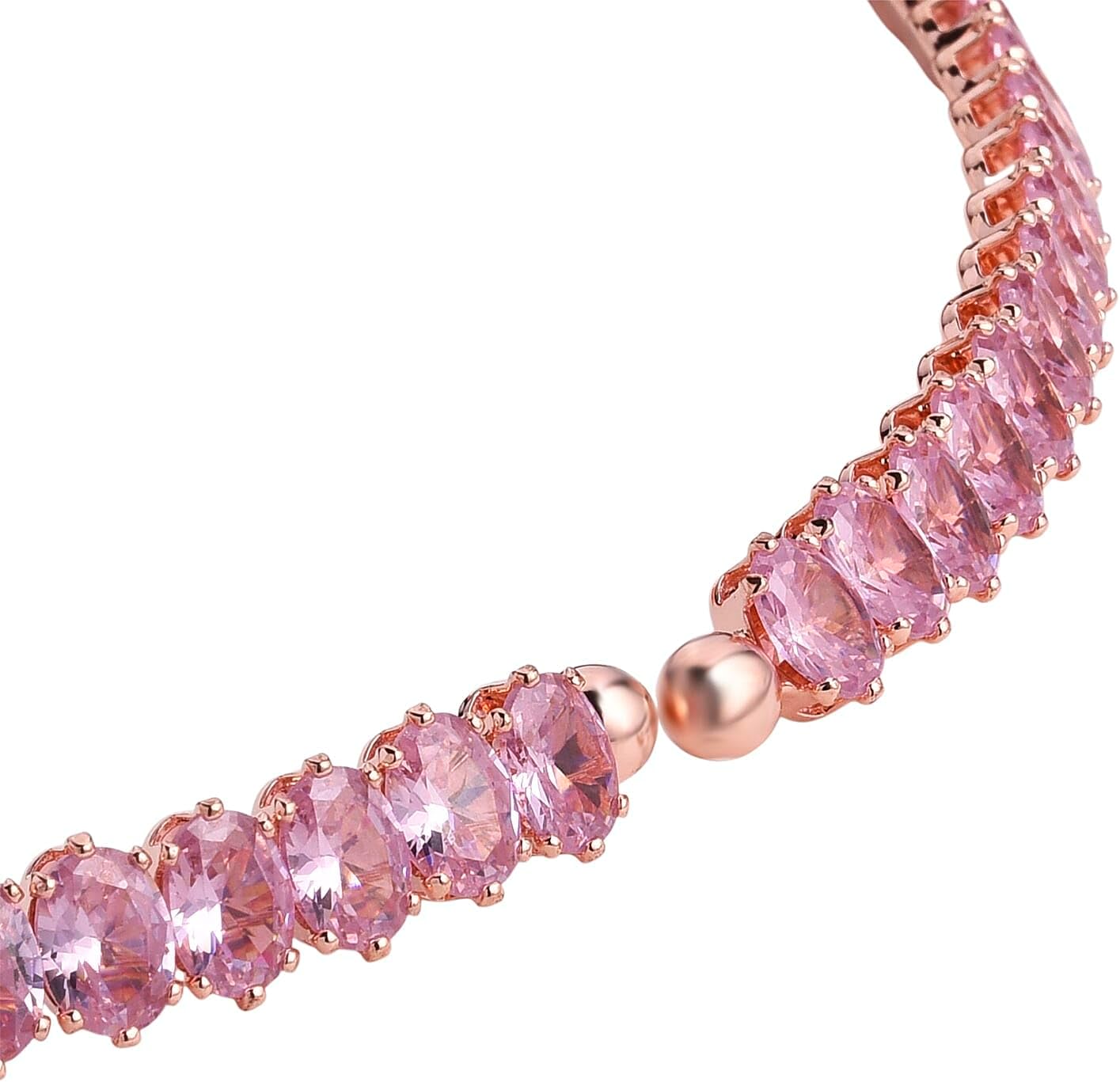 2 Piece Set Pink Cubic Zirconia Chocker Necklace 17"Bracelet 7.5In
