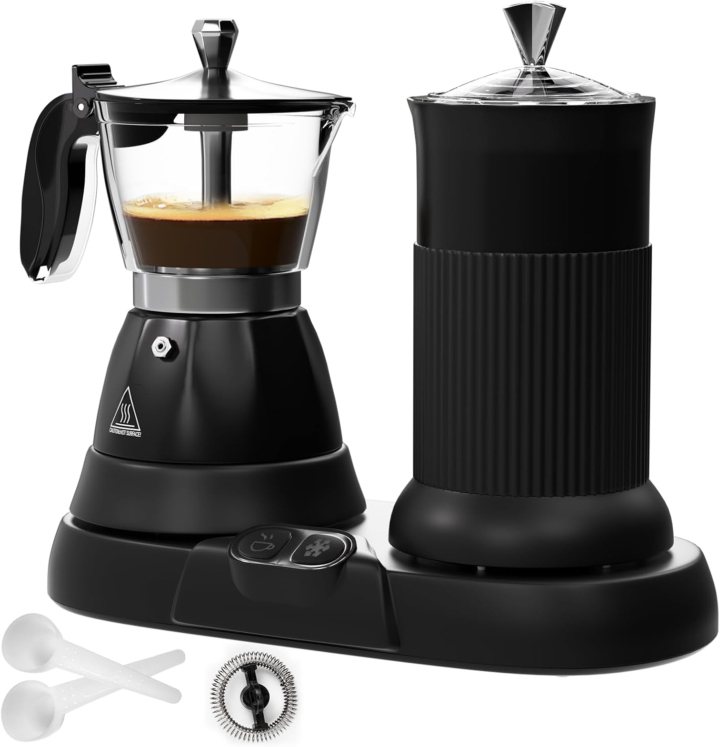 Electric Espresso Machine with Milk Frother 2 in 1 Efficient Moka Pot Coffee Maker with Milkfroth Aluminum One-Touch Operation for Effortless Cappuccinos Lattes Macchiatos White