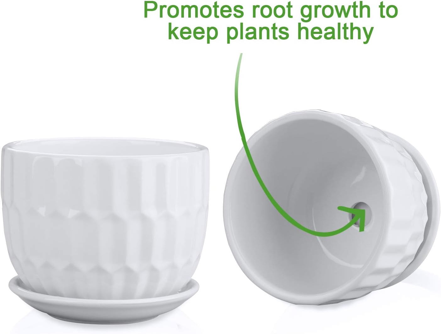 Flower Pots, 4 Inch Cylinder Ceramic Plant Pots with Connected Saucer, Mini Ceramic Planters for Succulent and Little Snake Plants (6 Pack, White)
