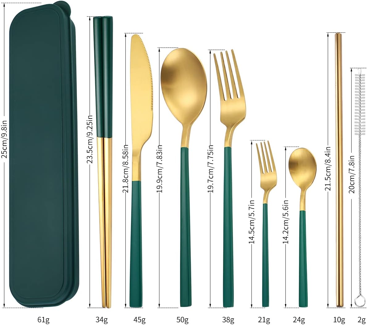 AARAINBOW 6 Pieces 18/8 Stainless Steel Flatware Set Portable Reusable Cutlery Set Travel Utensils Set Including Chopsticks Knife Fork Spoon Straws