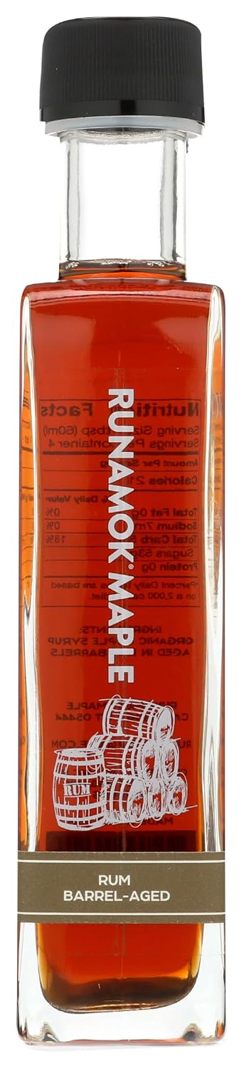Runamok Organic Bourbon Barrel Aged Maple Syrup - Vermont Maple Syrup, Pure Maple Syrup for Cocktails, Cheese Pairing & Perfect To Be Used As Pancake Syrup, Maple Syrup Organic | 8.45 Fl Oz (250mL)