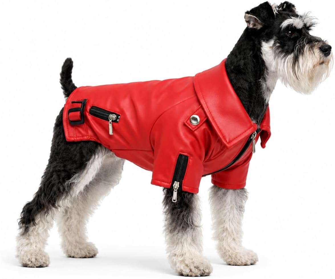 Lovelonglong Cool Dog Leather Jacket, Warm Coats Dogs Windproof Cold Weather Coats for Large Medium Small Dogs with Eagle Embroidery Black XS