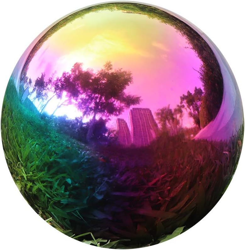 Kesywale Rainbow Gazing Globe Mirror Ball, Home Shiny Stainless Steel Gazing Balls for Gardens Yard Ponds, Pack of 2 (4 Inch)