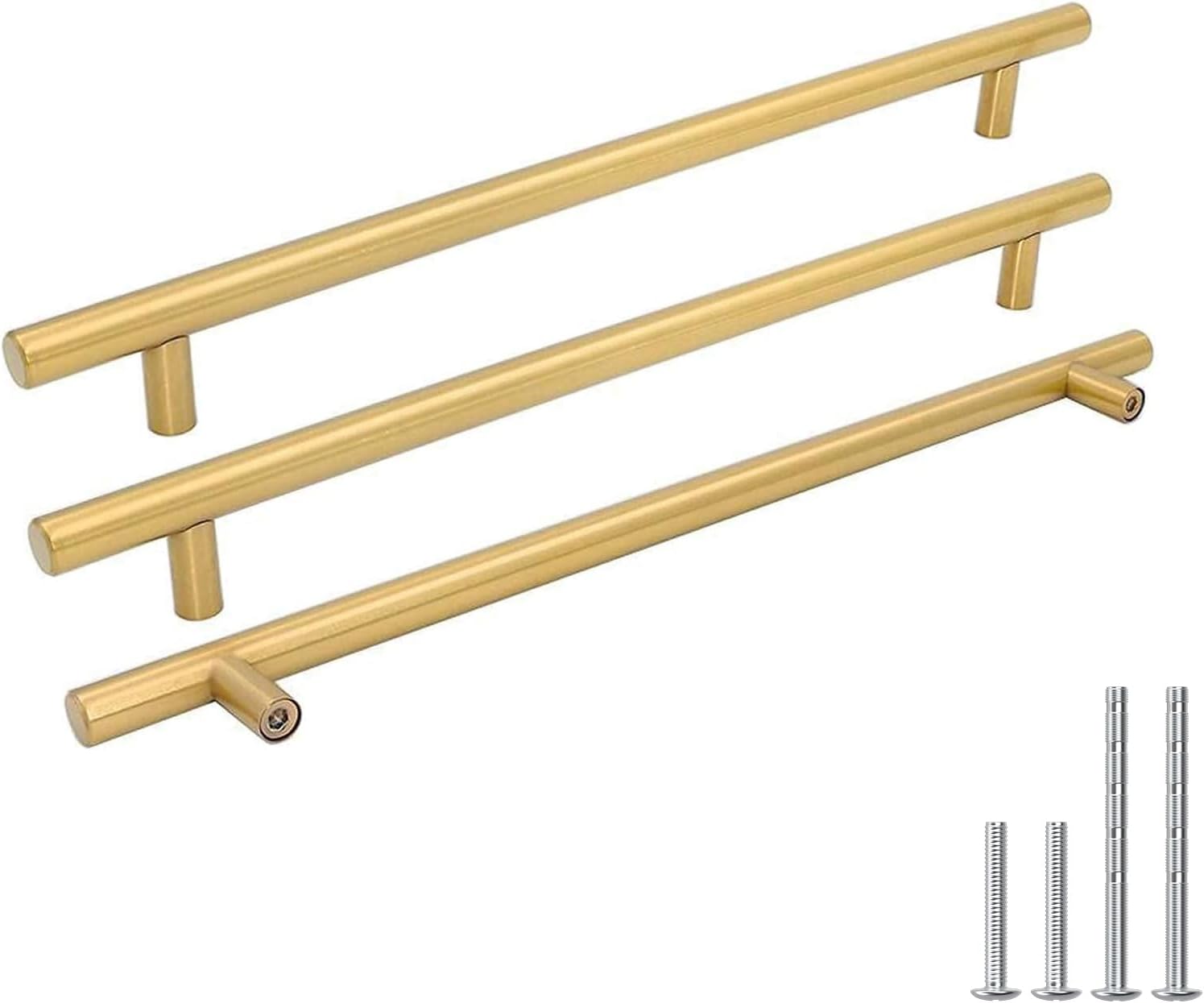 Goldenwarm 5 Pack 3 inch Gold Cabinet Handles Brushed Gold Cabinet Pulls | Gold Dresser Drawer Handles Stainless Steel Drawer Pulls for Kitchen Bathroom Bedroom, Easy to Install