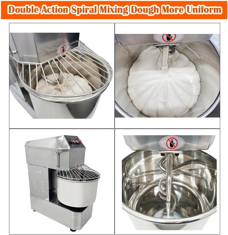 INTBUYING 30 QT Stand Dough Mixer 7.5 Gallon Double Action Spiral Stand Mixer with Double-Speed