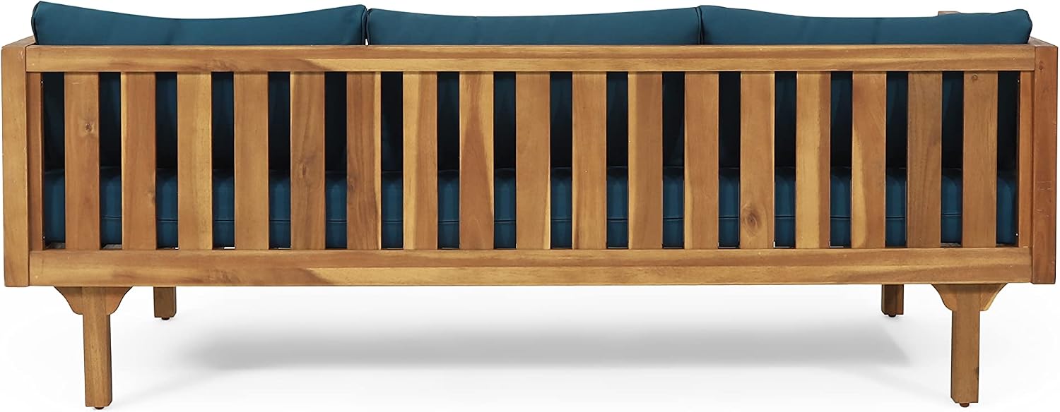 Christopher Knight Home Tina Outdoor 3 Seater Acacia Wood Daybed, Teak Finish, Light Grey