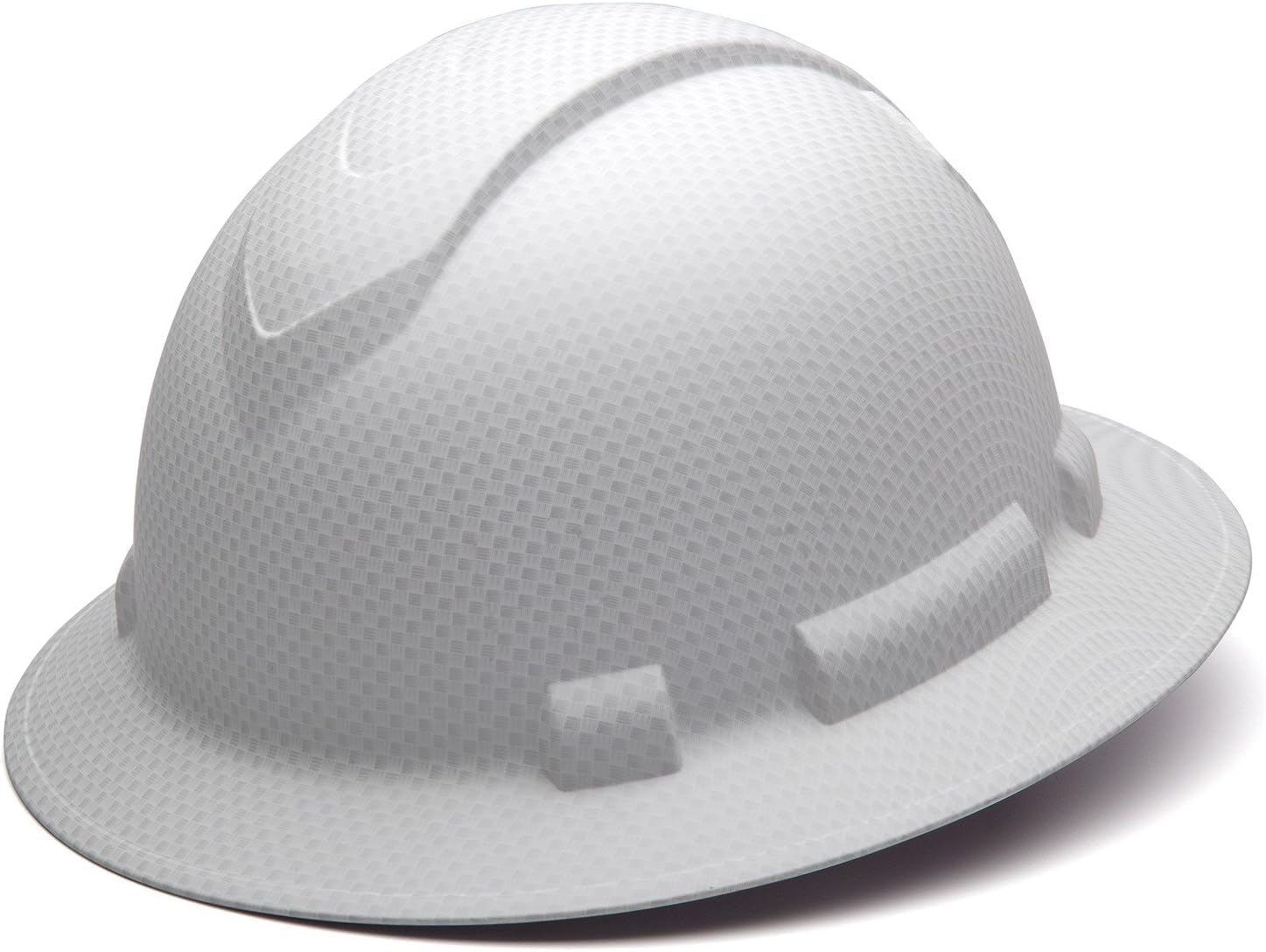 Pyramex Ridgeline Full Brim Hard Hat 4 Point Ratchet White | Full-brim sun & rain protection, HDPE shell, Ratchet suspension, Construction & utility, ANSI Z89.1 Type I Class C/G/E
