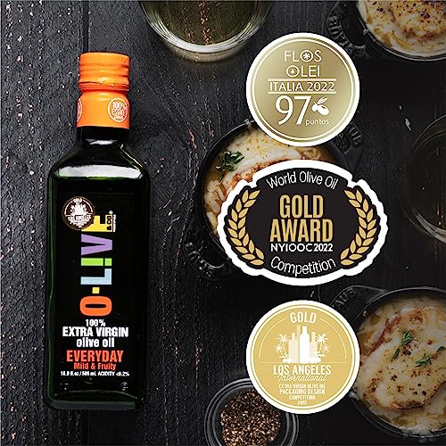O-Live & Co. 25 Fl Oz 100% Extra Virgin Olive Oil - No Additive - Single Origin Versatile EVOO - First Cold Pressed - Polyphenol Rich - Glass Bottle - New Harvest - Award Winner