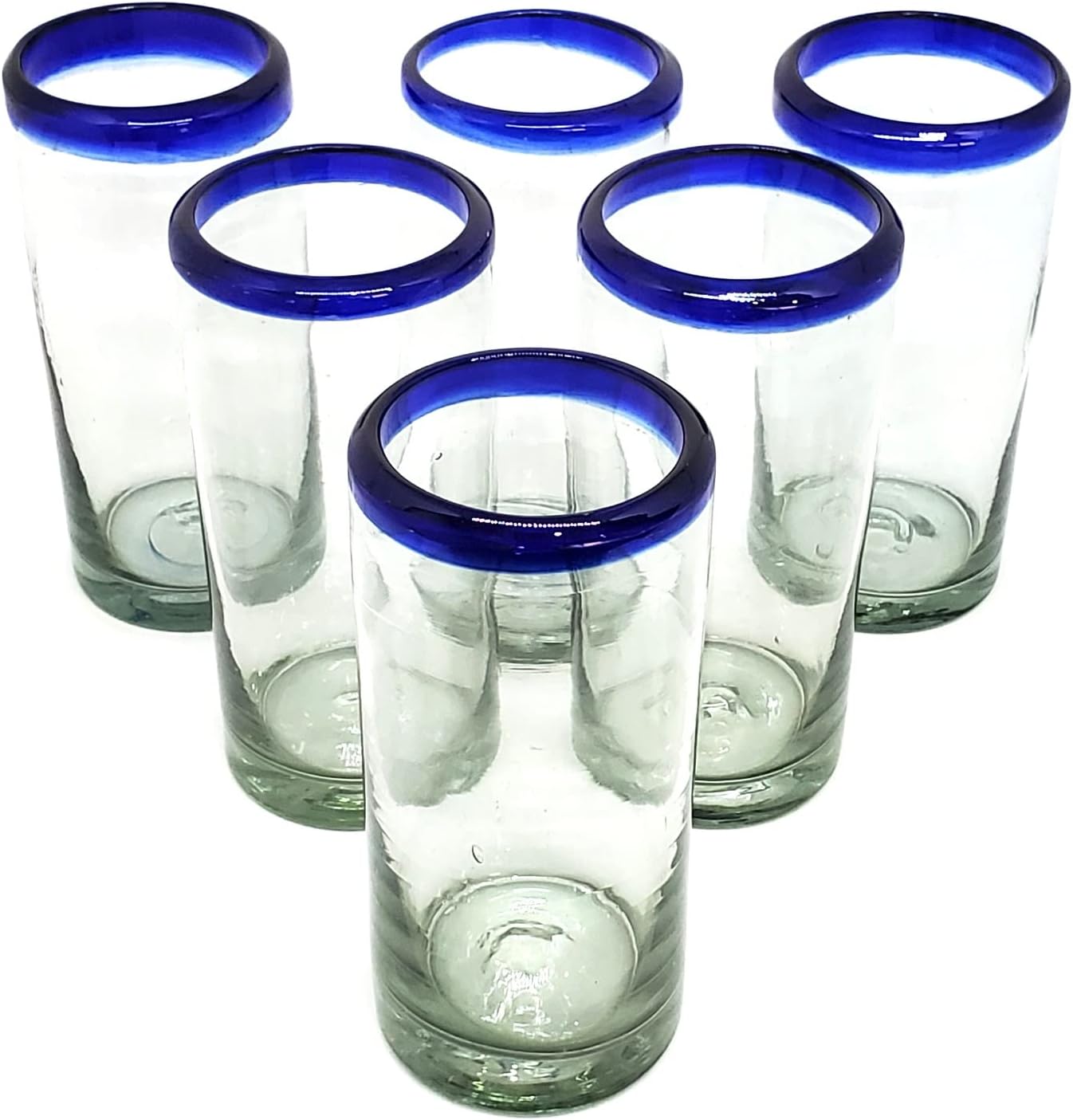 Cobalt Blue Rim 120 oz Pitcher and 6 Drinking Glasses set, Recycled Glass, Lead-free, Toxin-Free (Pitcher & Glasses)