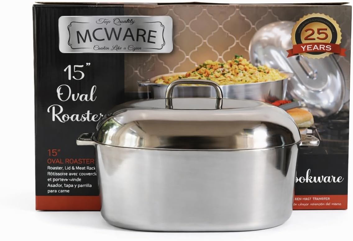 15 Inch Aluminum Oval Roaster - McWare by Cajun Classic Cookware