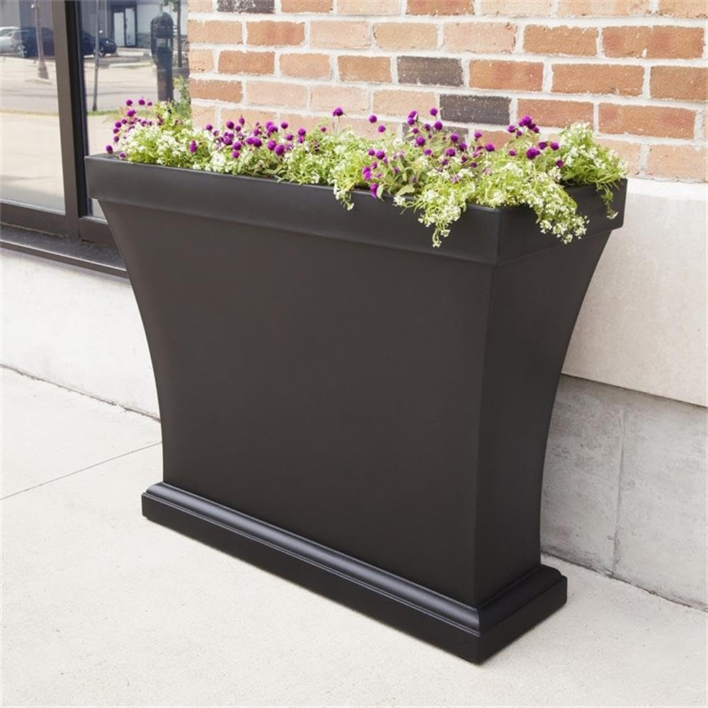 Mayne Bordeaux 40in Rectangular Trough Planter, Black | All season, Indoor/Outdoor, Double-wall design, Fade resistant, 15-year warranty