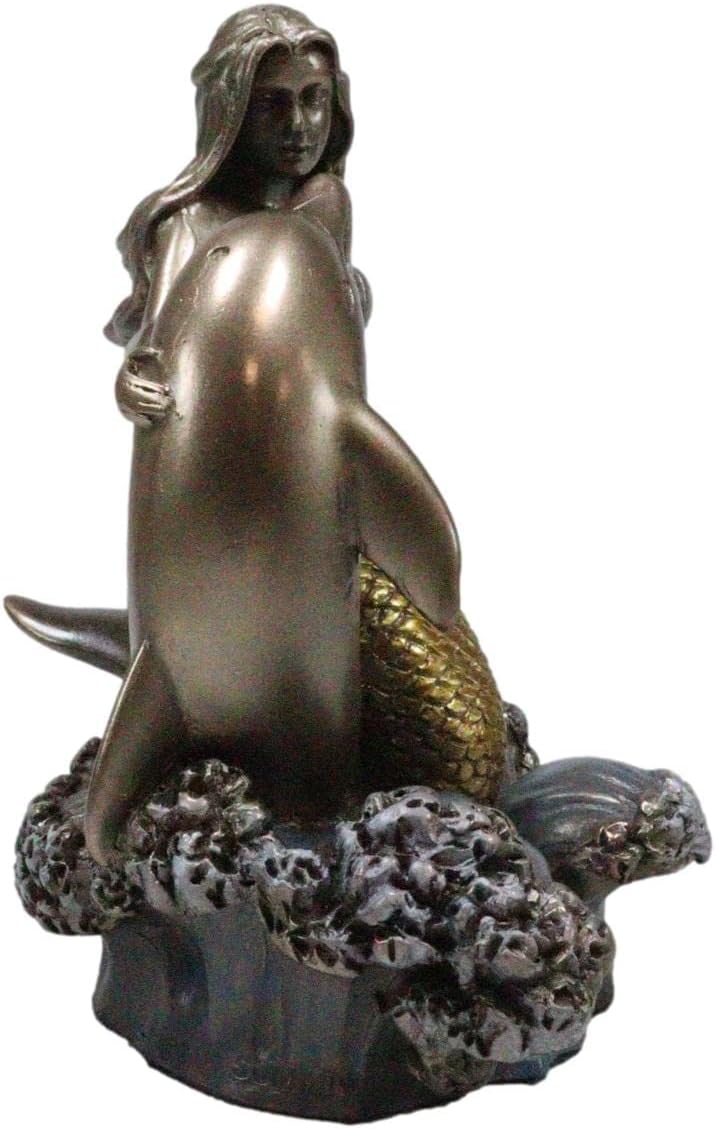Ebros Atlantis Mermaid Embracing Dolphin by Ocean Waves Statue 4.5" L Art Nouveau Nautical Mermaid Decorative Figurine