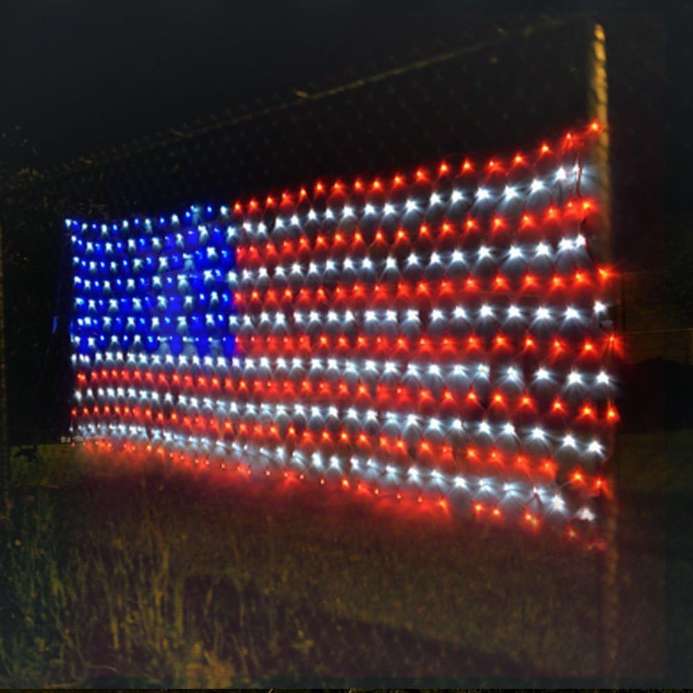 YULIANG LED American Flag Lights, 6.5ft*3.2ft Waterproof Led Flag Net Light Outdoor for 4th of July Decorations, Independence Day, Memorial Day