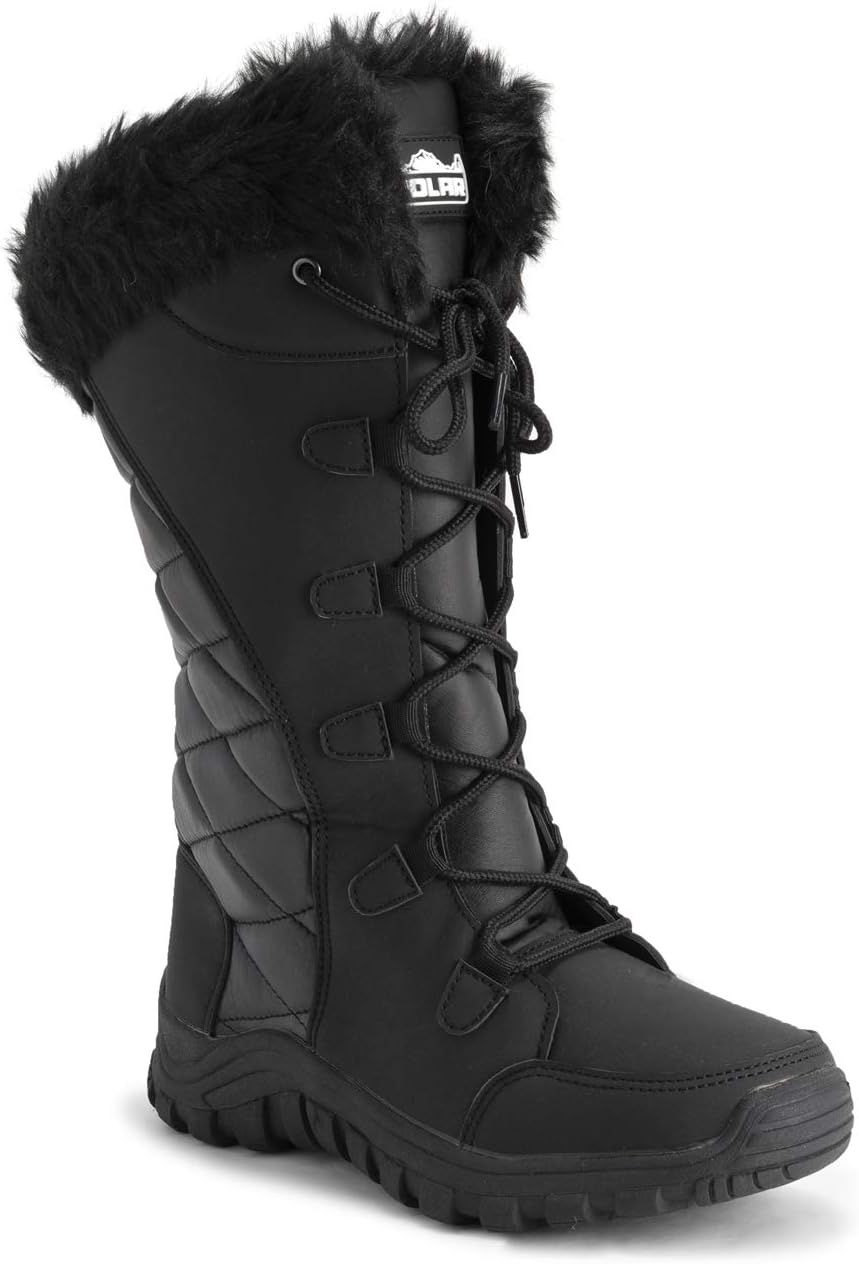 POLAR Womens Quilted Faux Fur Cuff Winter Duck Rubber Sole Durable Snow Rain Outdoor Boots