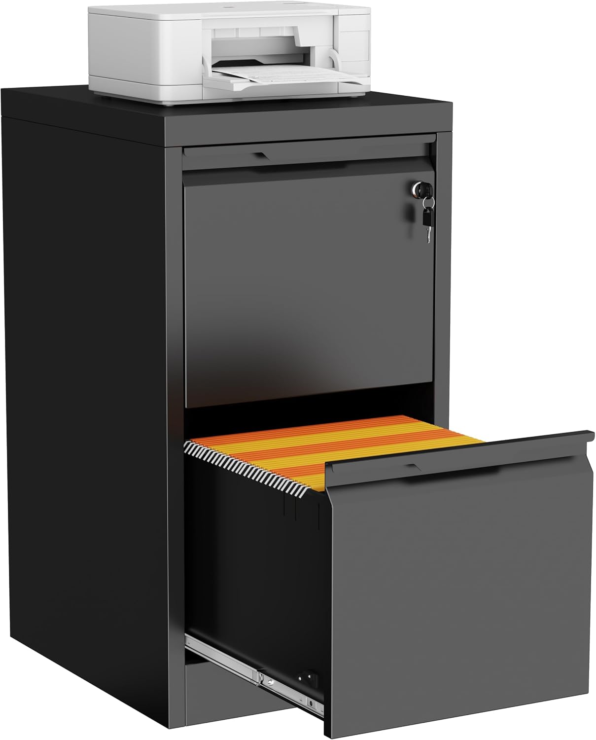 3 Drawer File Cabinet with Lock,Filing Cabinets for Home Office,Metal Small File Cabinet for Letters/Legal/A4 Size, Assembly Required,Black 3 Drawer-15 W