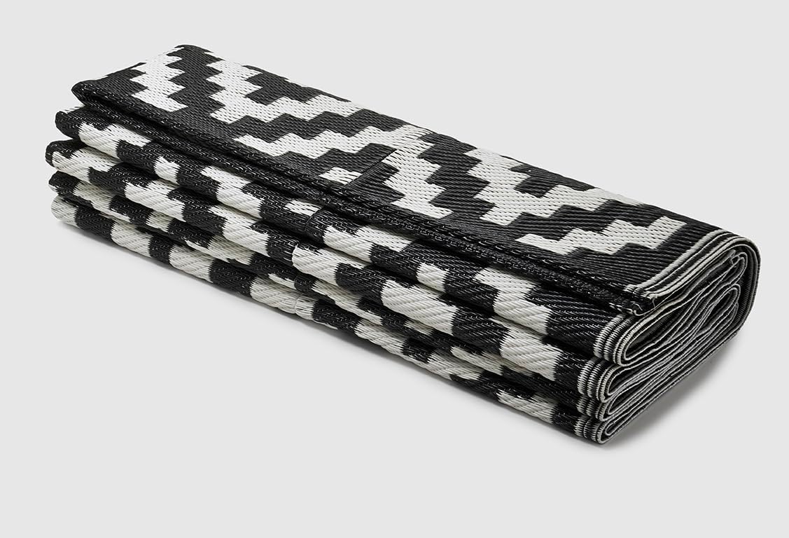 FH Home Outdoor Camping Rug - Waterproof, Fade Resistant, Reversible - Premium Recycled Plastic - Striped - Large Patio, Deck, Sunroom
