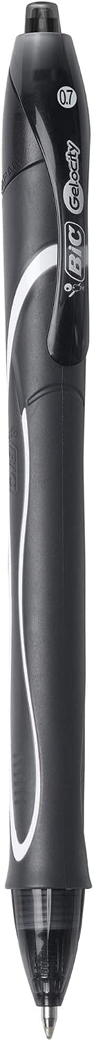 BIC Gelocity Quick Dry Black Gel Pens, Medium Point, 0.7 mm, 12-Count | Quick Dry Ink Resists Smearing | Full-Length Comfort Grip | Ideal for Students and Teachers | 12 Pens in Pack