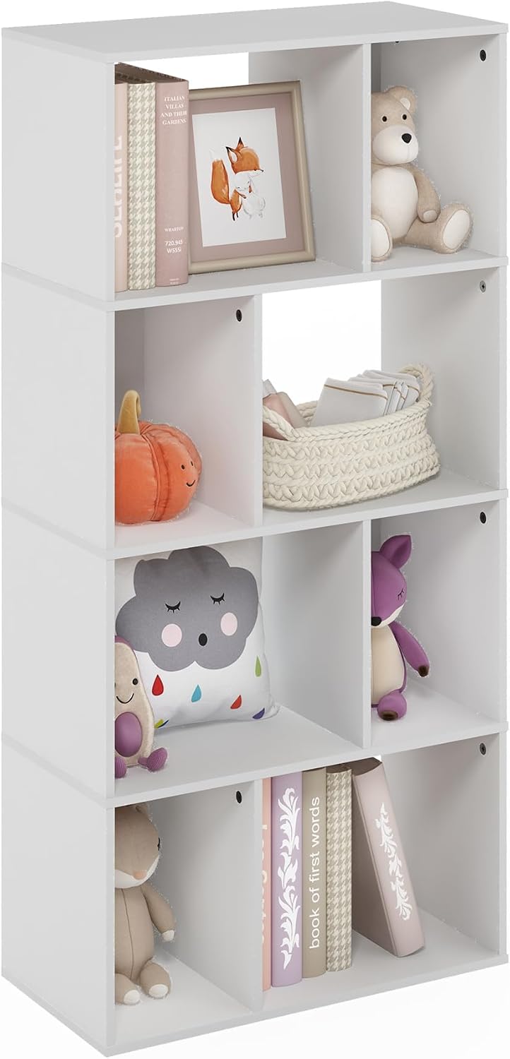 Furinno LUDER Book Shelf, 6-Tier Tall Modern Bookshelf, Bookcase with Open Shelves, 9.3 x 12 x 71, for Living Room, Bedroom, Home Office, White