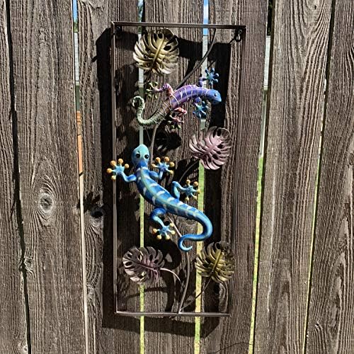 Metal Gecko Wall Art 3D Plaque Decor Lizard Sculpture for Outdoor Backyard Fence Patio Garden Pool Side Or Indoor Bathroom Living Room Bedroom Hallway