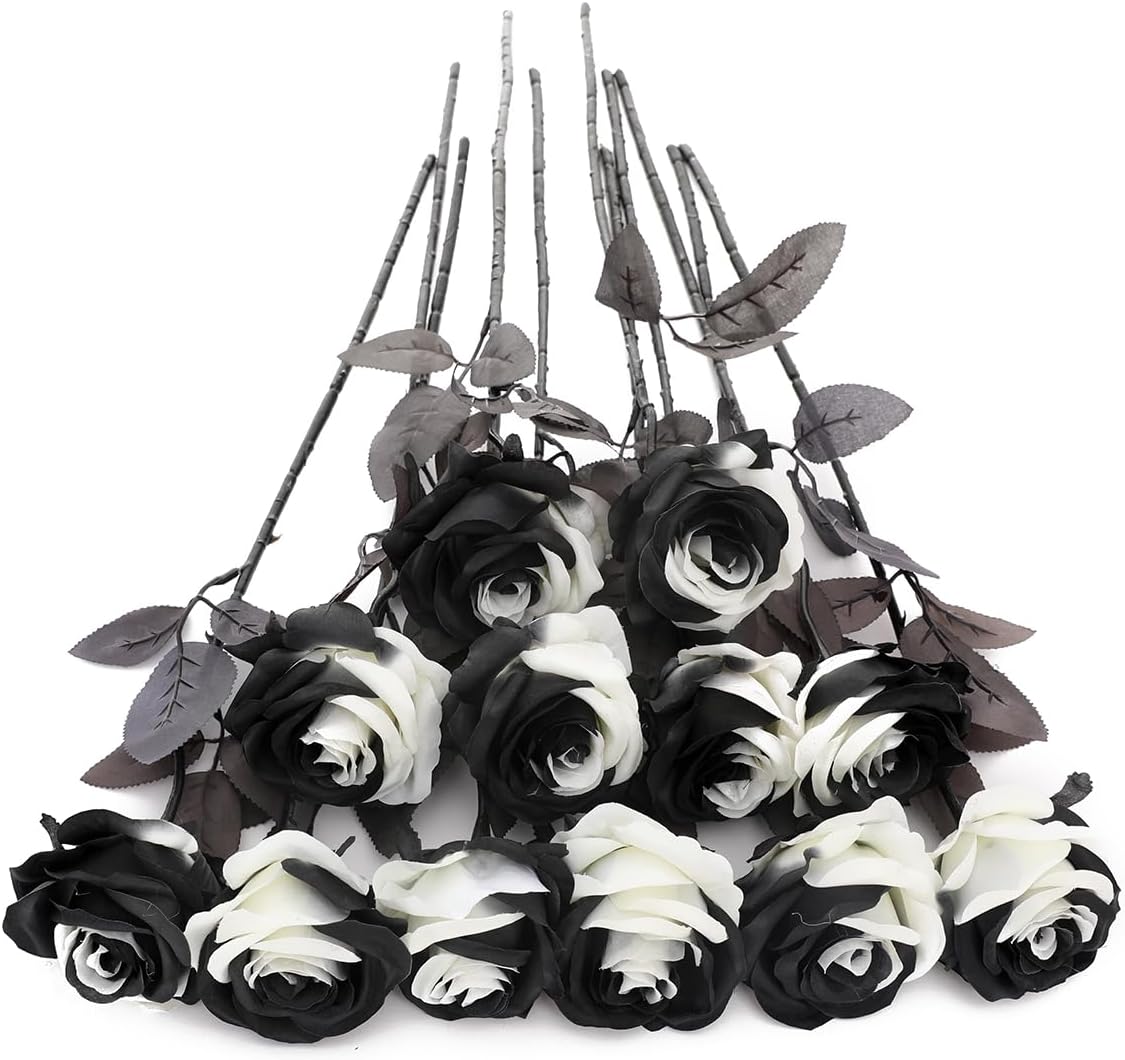 12 PCS Artificial Flowers Roses Silk Flowers Fake Long Stem Artificial Roses for Home Wedding Decorations (Yellow)