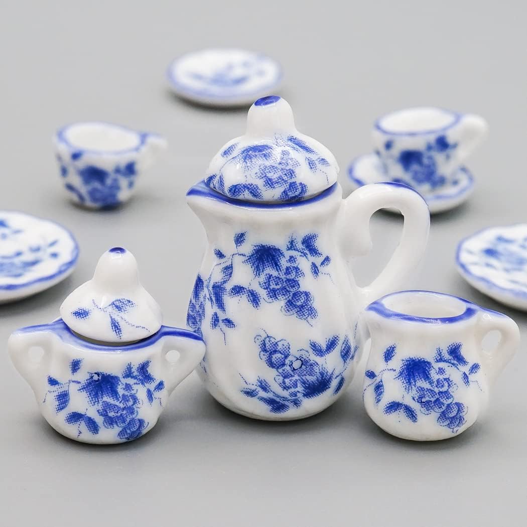 Odoria 1/12 Miniature Porcelain Tea Set 15Pcs Dollhouse Decoration Accessories, Grapes