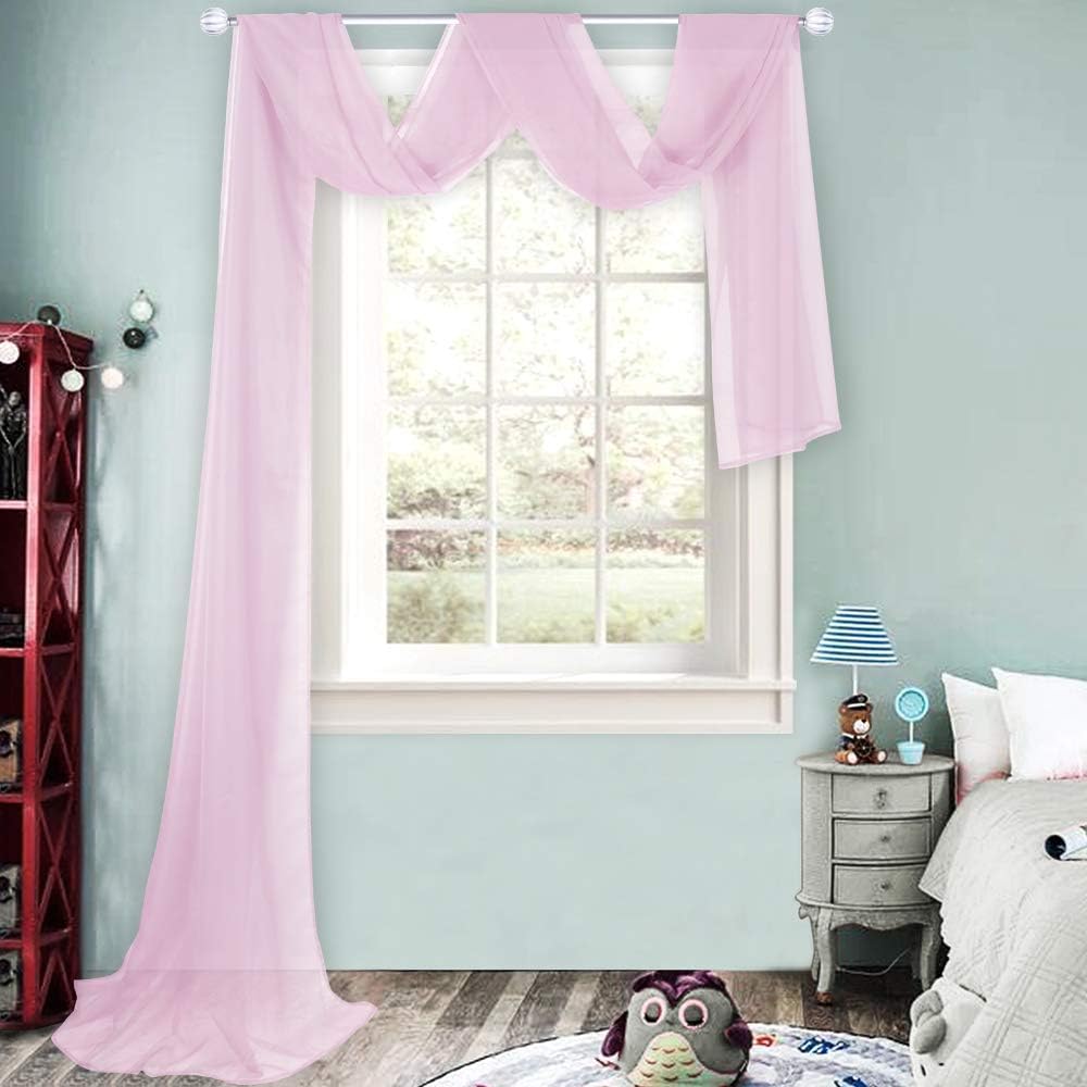 HUTO Light Pink Sheer Window Scarf Valances for Girls Room Sheer Soft Voile Curtain Scarves for Wedding Party 216 Extra Long