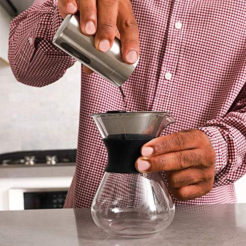 Boxtree Pour Over Coffee Maker Set with Reusable Stainless Steel Drip Filter Elegant Coffee Dripper Pot Glass Carafe & Permanent Stainless Steel