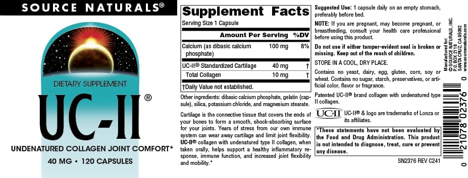 Source Naturals, UC-II, 40 mg - 60 Capsules | Undenatured Collagen Joint Comfort*